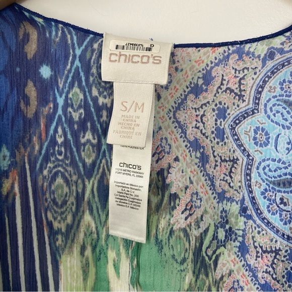 Chico’s Blue Green Ikat Sheer Kimono Open Front Top Small/Medium - Picture 5 of 5